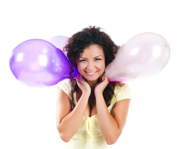 Mulheres bonitos com os balões — Fotografia de Stock