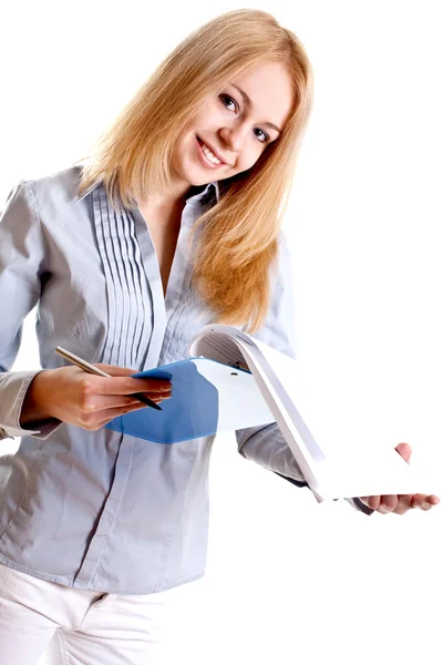 Affärskvinna i en kostym med Urklipp — Stockfoto