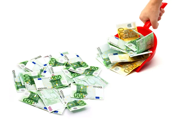 Hand, dustpan, money — Stock Photo, Image