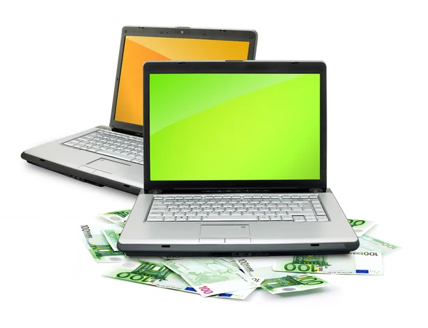 Open laptop met geld — Stockfoto