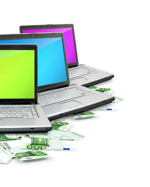 Open laptop met geld — Stockfoto