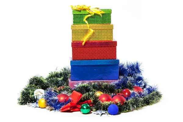 Vánoční dekorace a dárky — Stock fotografie