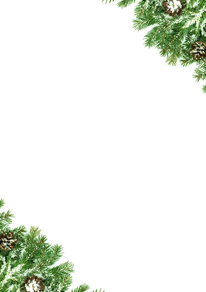 Weihnachtsrahmen mit Schnee und Tannenzapfen — Stockfoto