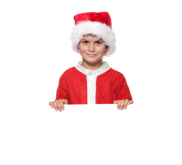 Chłopca gospodarstwa plakat, Boże Narodzenie — Zdjęcie stockowe