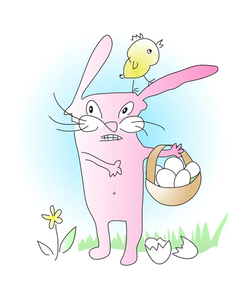 Velikonoční králíček a kuřecí. — Stockový vektor