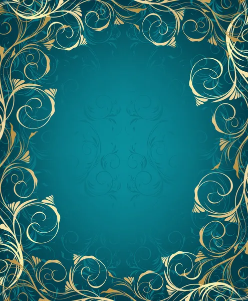 Blue Gold Floral Frame — Stock Vector