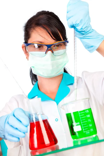 Científico en laboratorio con tubos de ensayo —  Fotos de Stock