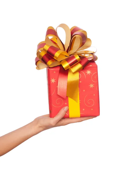 Gift with yellow bow — Stock Photo, Image