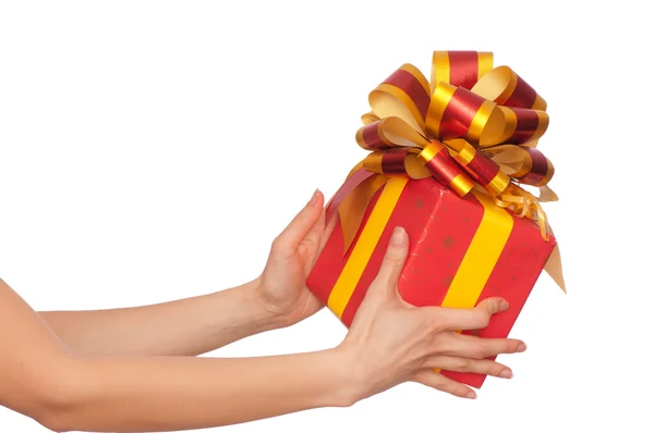 Gift with yellow bow — Stock Photo, Image