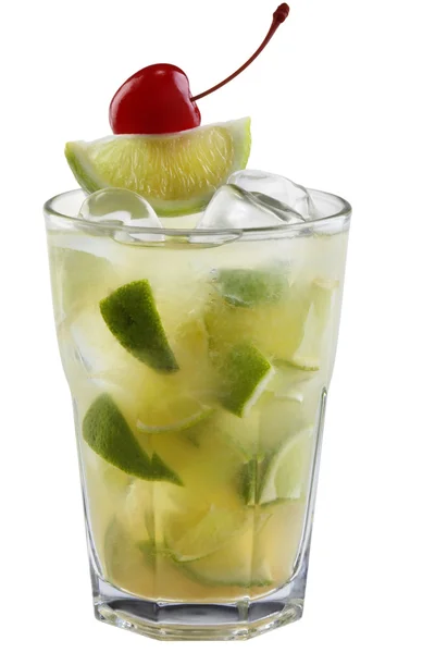 Fresh lime cocktail and cherries — Stock Photo, Image