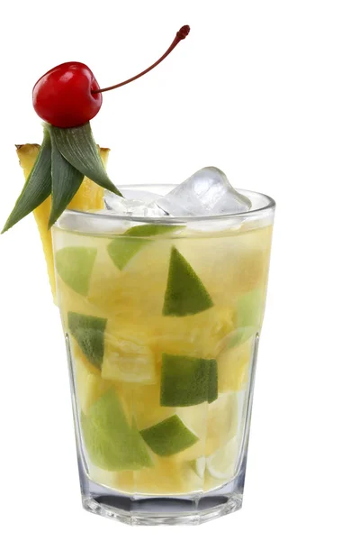 Fresh pineapple cocktail and cherries — Stock Photo, Image