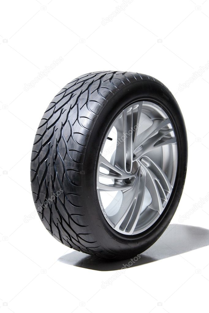 Wheel with steel rim over the white background