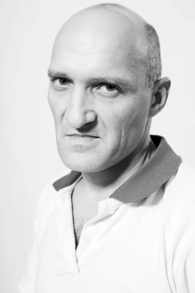Portrait of the man indignation. Bald — Stock Photo, Image