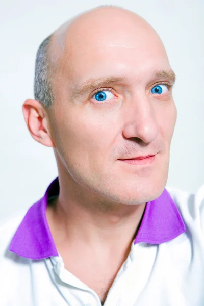 Portrait Bald Men Smiles Blue Eyes — Stock Photo, Image