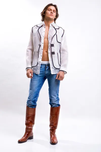 एक सफेद शर्ट, जीन्स और जूते में आदमी। डेंडेड टोर्सो — स्टॉक फ़ोटो, इमेज