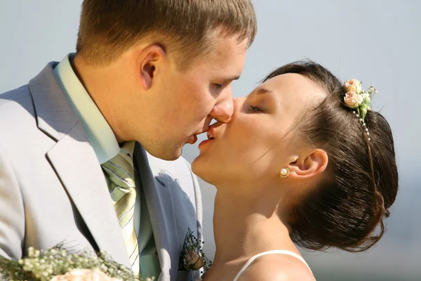 Noiva Noivo Beijando — Fotografia de Stock