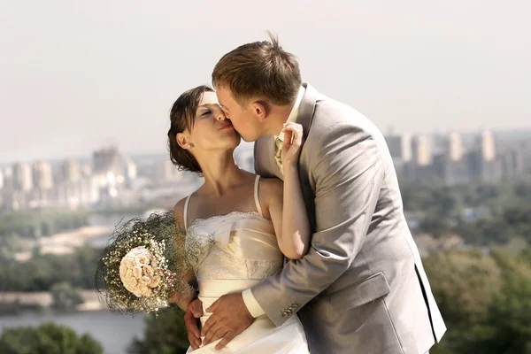 Поцелуи Жениха Невесты — стоковое фото
