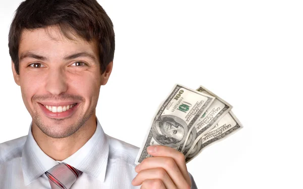 Empresário Mantém Dinheiro Uma Mão — Fotografia de Stock