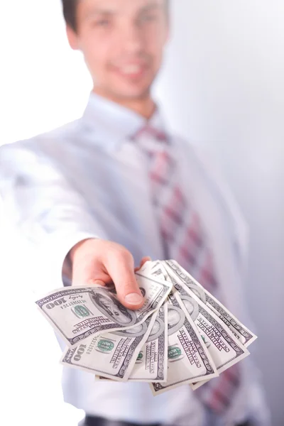 Man Stretches Money — Stock Photo, Image