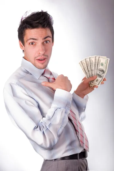 Homem Surpreendido Dinheiro — Fotografia de Stock