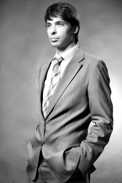 Portrait Businessman Grey Suit Studio — Stock Photo, Image