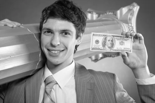 Black and White photo of Businessman with money — Stock Photo, Image