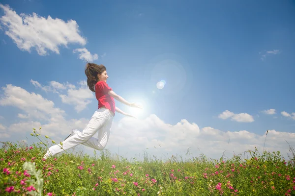 Happy Young Woman Jumping — Stock Photo, Image
