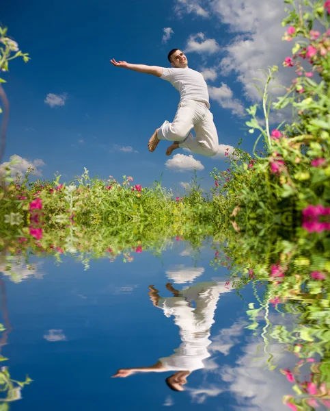 Happy Young Man Jumping — Stock Photo, Image