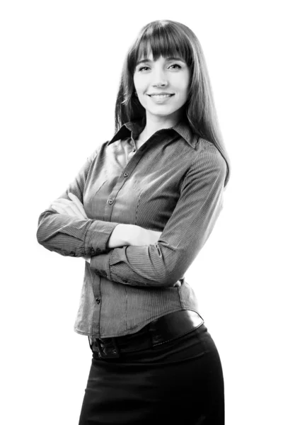Mladá usměvavá žena úspěšného podnikání. nad bílým pozadím — Stock fotografie