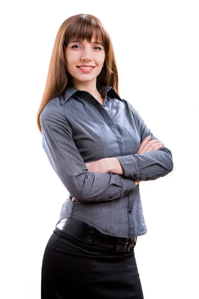 Mladá Usměvavá Žena Úspěšného Podnikání Nad Bílým Pozadím — Stock fotografie