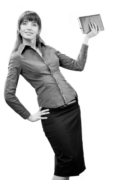 Junge lächelnde erfolgreiche Geschäftsfrau. über weißem Hintergrund — Stockfoto