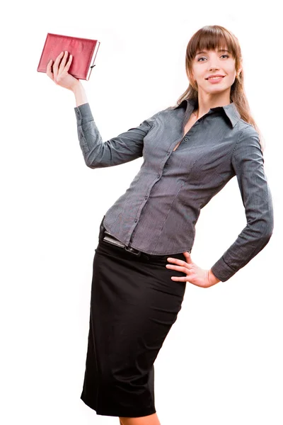 Молодая улыбающаяся успешная деловая женщина. На белом фоне — стоковое фото