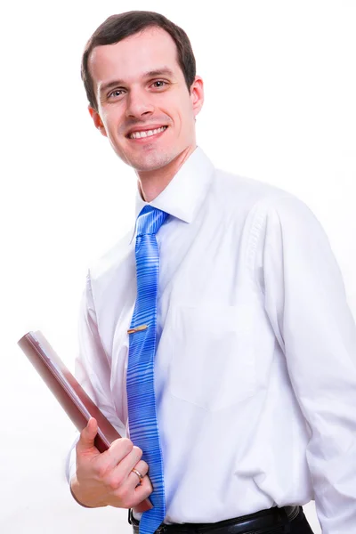 Cheerful Young Businessman Isolated White — Stockfoto
