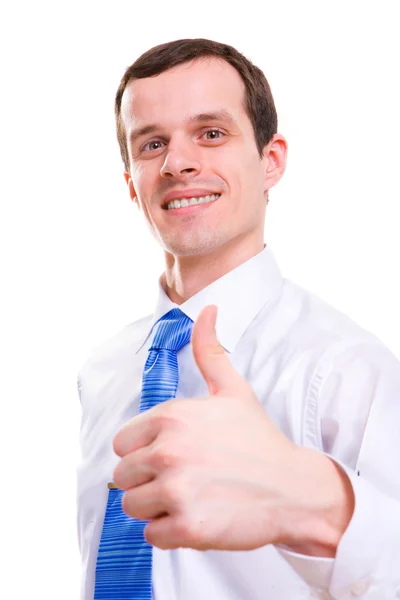 Businessman in white shirt showing everything is OK. Isolated ov — Stockfoto