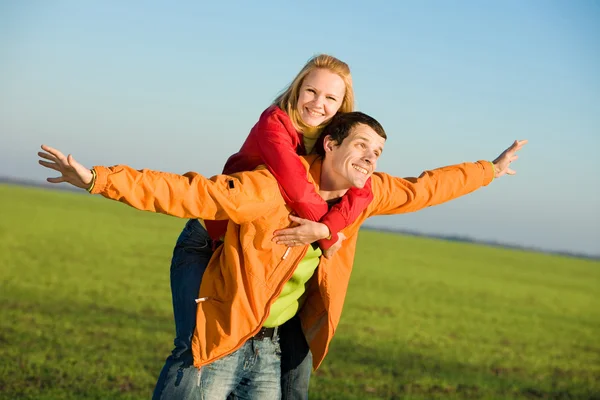 Happy Smiling Couple Fly Sky Royalty Free Stock Images