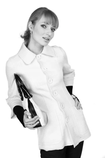 Красивая Молодая Женщина Белой Одежде Белом Фоне — стоковое фото
