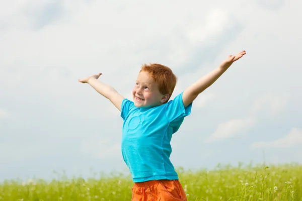 Happy boy enjoy on the meadow — Stock Photo, Image