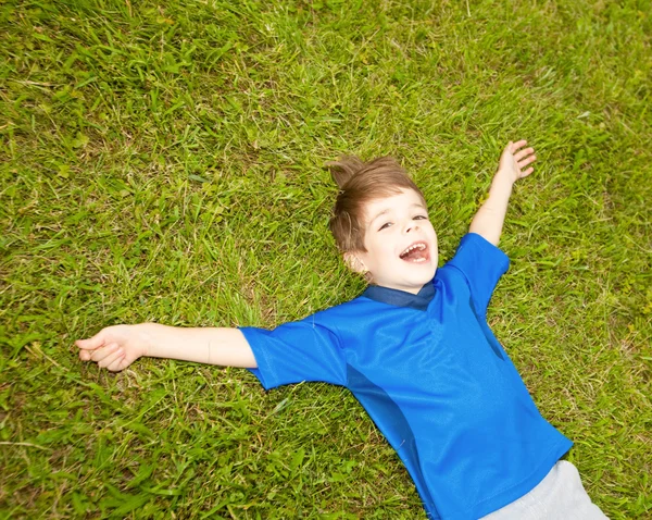 Rapaz feliz desfrutar no prado — Fotografia de Stock