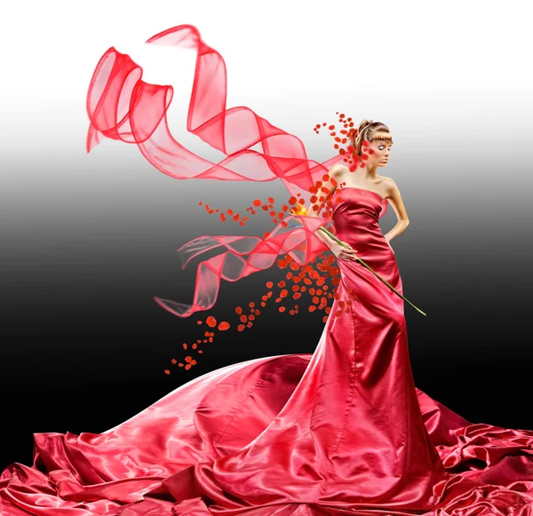 Piękna Dziewczyna Czerwonej Sukience — Zdjęcie stockowe