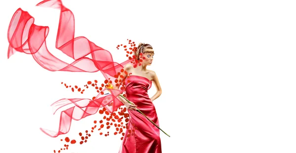 Красива Дівчина Червоній Сукні — стокове фото