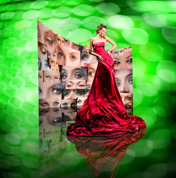 美しいです女の子で赤いドレス — ストック写真