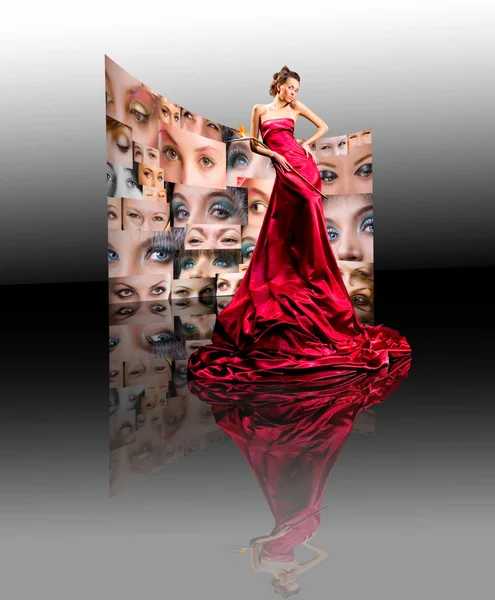 Красивая Девушка Длинном Красном Платье — стоковое фото