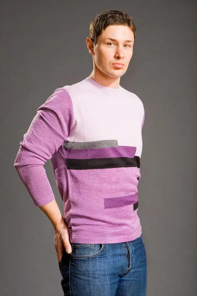 Young Men Dressed Sweater Jeans — Stock Photo, Image