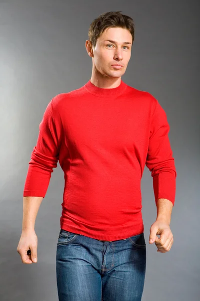Young Men Dressed Sweater Jeans — Stock Photo, Image