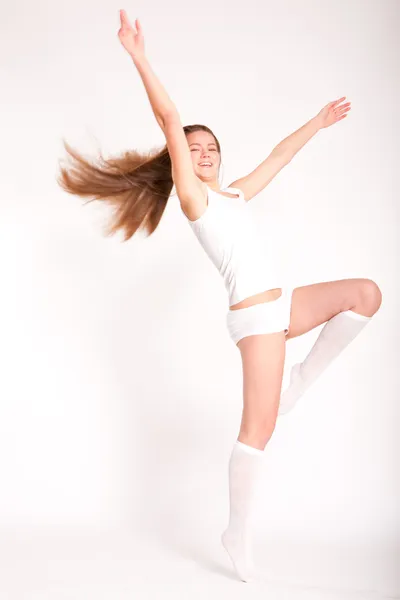 Genç Çamaşırı Modeli Eğlenceli Beyaz Zemin Üzerine — Stok fotoğraf