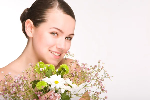 Portrait Fresh Beautiful Girl Flowers — Stock Photo, Image
