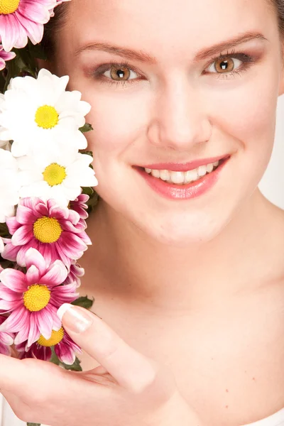 Portret Pięknej Dziewczyny Kwiatów Skupić Się Oczy — Zdjęcie stockowe