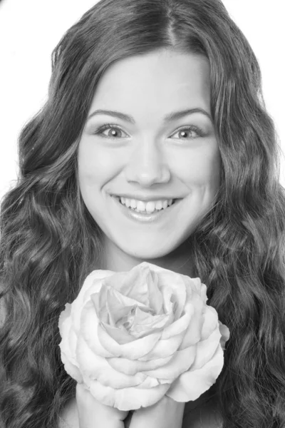 Porträtt Vacker Flicka Med Blomma Fokusera Ögonen — Stockfoto