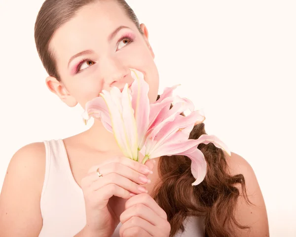 Retrato Hermosa Chica Con Flor — Foto de Stock