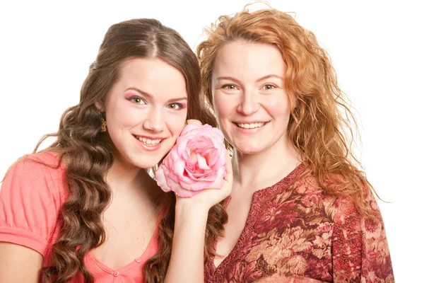 Mother Daughter Flower Focus Eyes — Stock Photo, Image